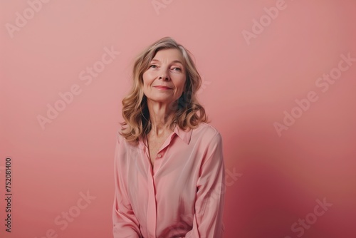 A woman in a pink shirt is smiling and looking at the camera