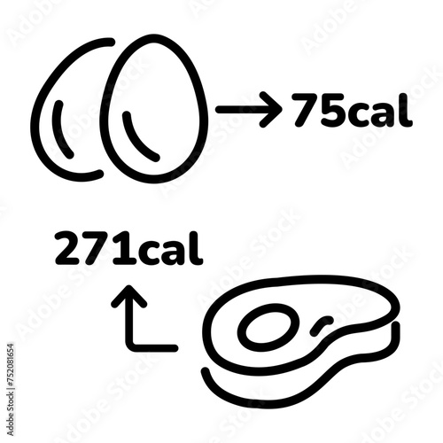 An outline style icon depicting food calories 