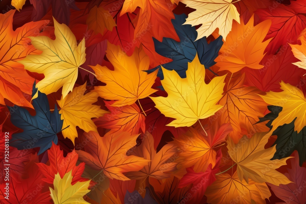 A burst of autumnal charm in a background adorned with a vibrant and colorful leaf pattern, Generative AI A burst of autumnal charm in a background adorned with a vibrant and colorful leaf pattern, Generative AI