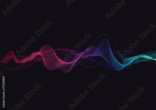 Abstract background with dynamic particle sound waves. Wave of musical soundtrack for record. Vector illustration