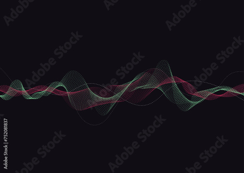 Abstract background with dynamic particle sound waves. Wave of musical soundtrack for record. Vector illustration