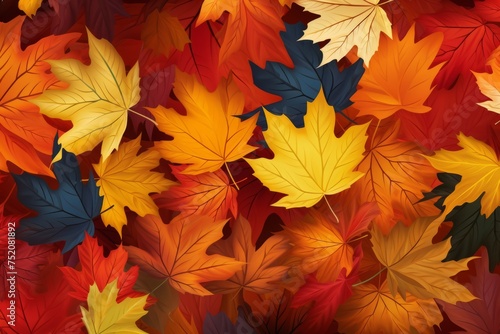 A burst of autumnal charm in a background adorned with a vibrant and colorful leaf pattern  Generative AI