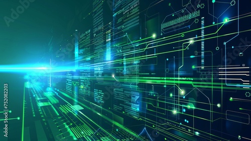 Futuristic digital technology banner  abstract circuit concept on green and blue background  innovation future data  internet network  ai big data  futuristic wifi connection - illustration