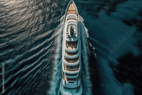 Photo top view of a motorized boat sailing through water in the middle of the ocean © Ali