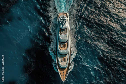 Photo top view of a motorized boat sailing through water in the middle of the ocean © Ali