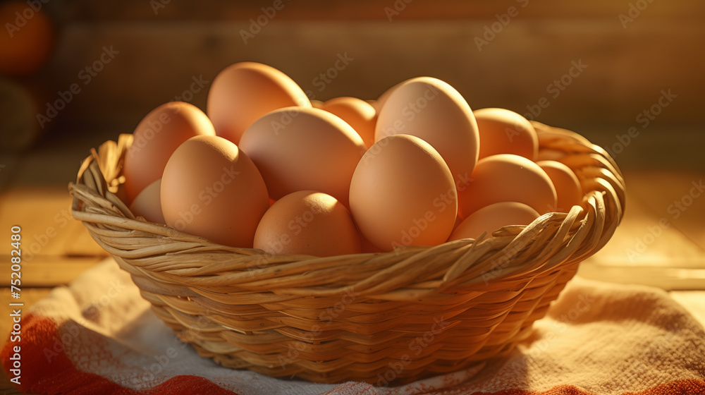 Basket of fresh eggs on cozy background picture
Basket of fresh eggs on cozy background picture