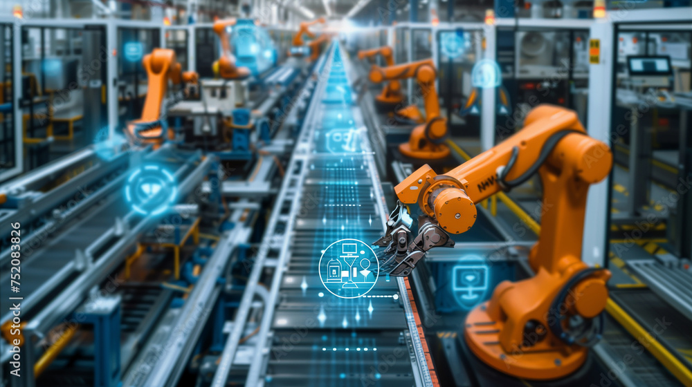 Naklejka premium Interconnected ecosystem enables agile decision-making and continuous refinement, bolstering productivity and competitiveness