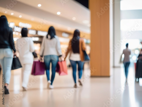 Blurred image of shopping mall and bokeh background, business concept. Blurred image