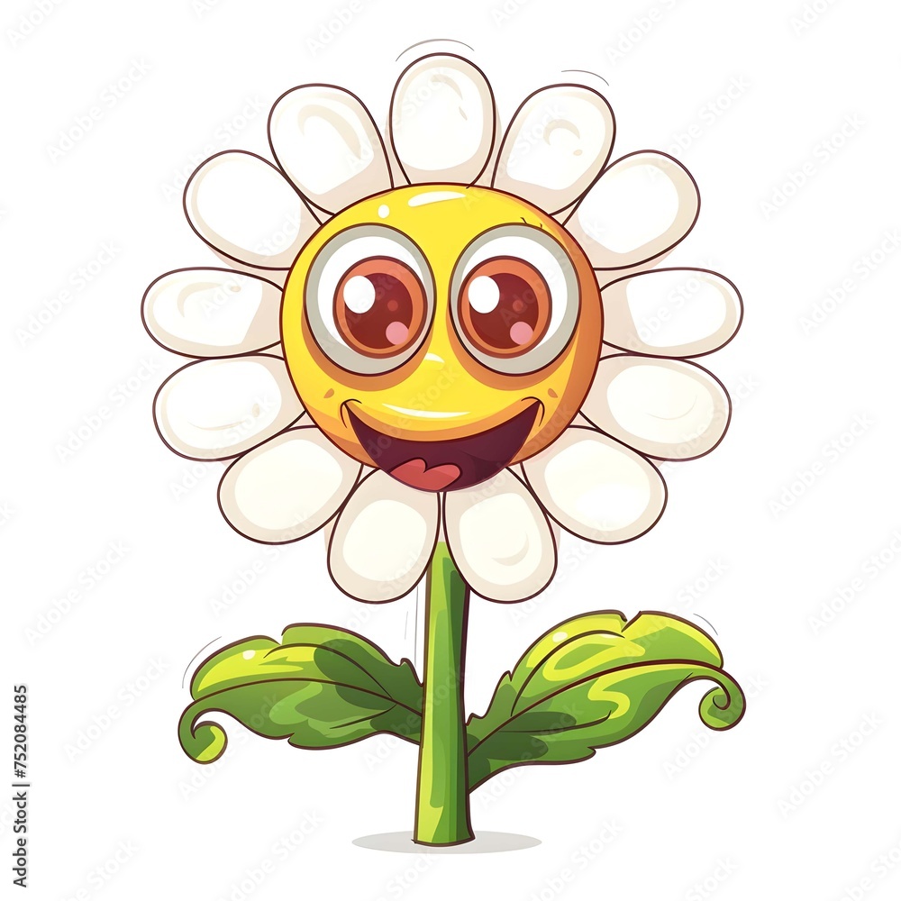 groovy flower cartoon characters. Funny happy daisy with eyes and smile Isolated on white background