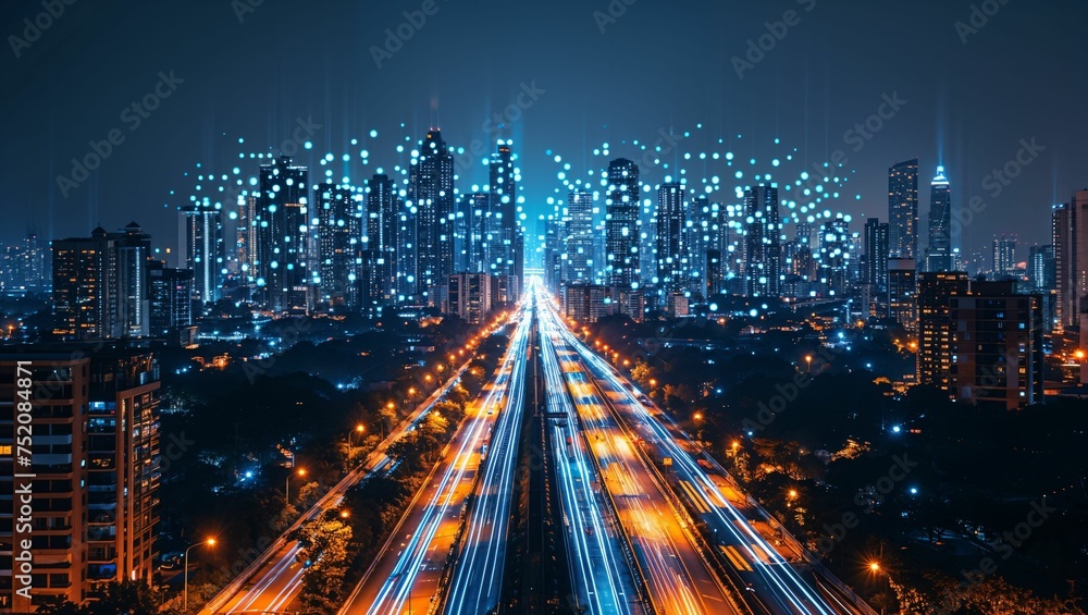 Smart city IoT integration, interconnected devices, urban technology - obrazy, fototapety, plakaty 
