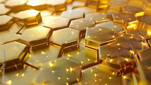 Geometric 3D honeycomb in gold, Hexagon-shaped texture