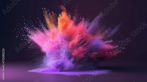A colorful explosion of pink, purple, red, and orange powder on a black background creates a dynamic and vivid display