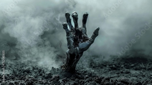 A hand reaches out of the ground, emanating smoke in a chilling, otherworldly display photo