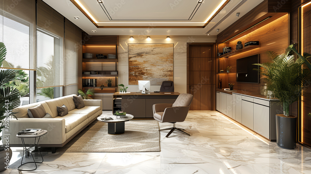 The interior of the modern office and living room. The interior of the modern office and living room.