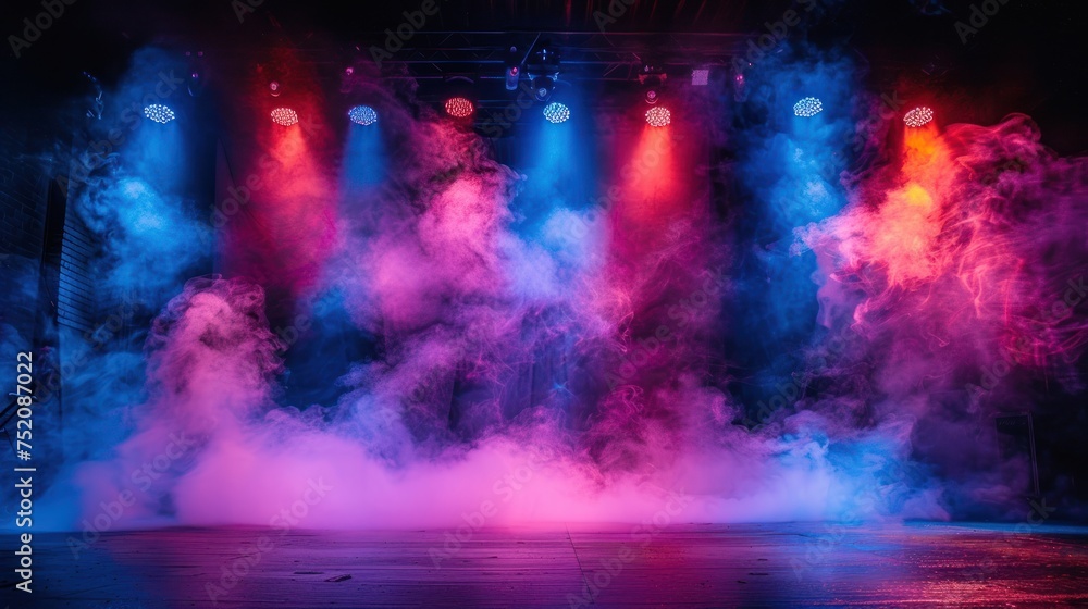Intense smoke billowing from a stage during a performance - obrazy, fototapety, plakaty 