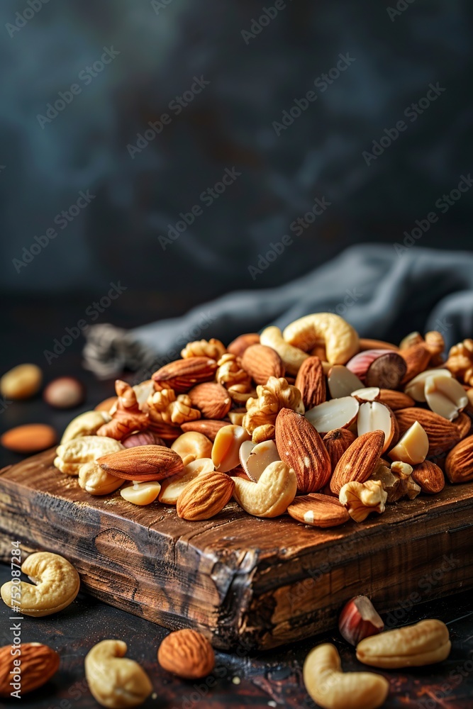 Wooden Cutting Board Topped With Nuts and Nutshells