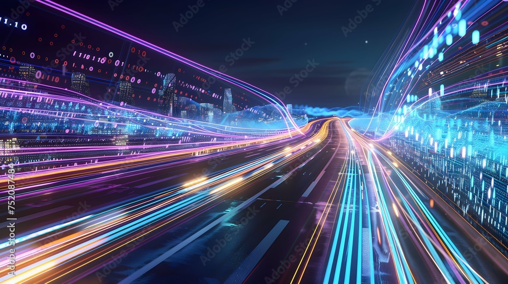 Fototapeta premium High speed data highway with flowing streams of light representing information 