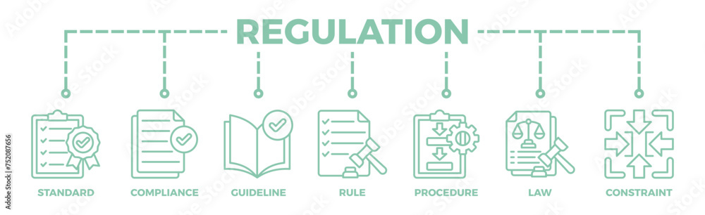 Regulation banner web icon vector illustration concept with icon of standard, compliance, guideline, rule, procedure, law and constraint Regulation banner web icon vector illustration concept with icon of standard, compliance, guideline, rule, procedure, law and constraint
