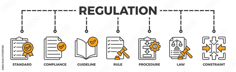Regulation banner web icon vector illustration concept with icon of standard, compliance, guideline, rule, procedure, law and constraint Regulation banner web icon vector illustration concept with icon of standard, compliance, guideline, rule, procedure, law and constraint