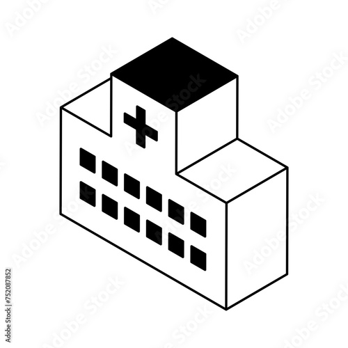 アイソメトリック調の病院のイラストアイコン