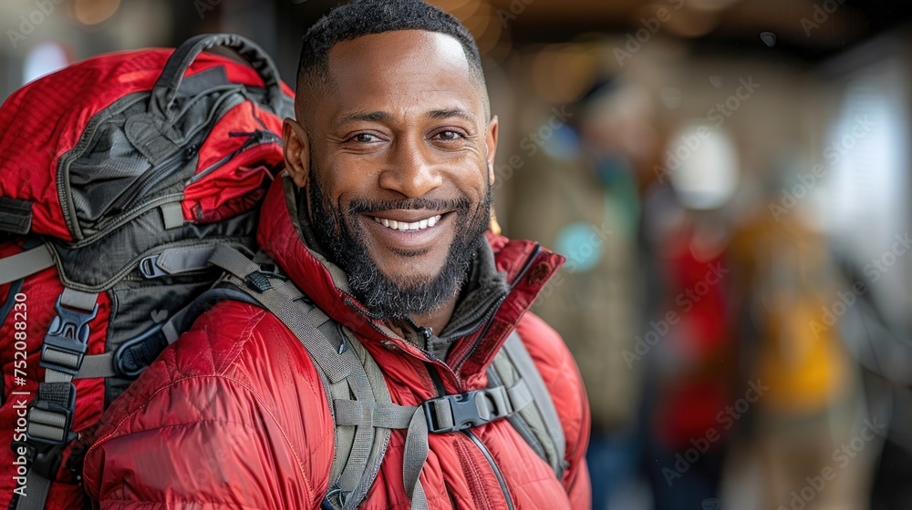 A man standing with a backpack on his back in an outdoor setting A man standing with a backpack on his back in an outdoor setting