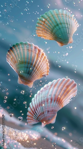 colorful seashells in the sea. Summer holidays banner. Happy vibes