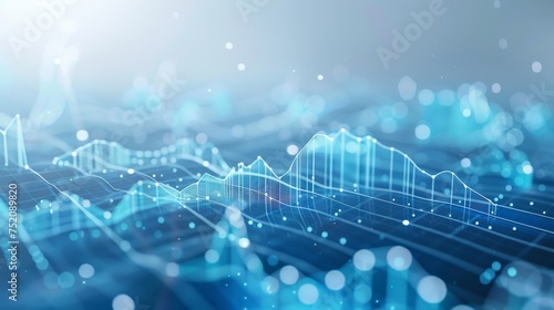 datapoints and lines in futuristic blue on a bright and white background resembling finance photo