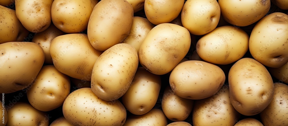 Variety of Fresh Potatoes Displayed at a Local Market Stall Variety of Fresh Potatoes Displayed at a Local Market Stall