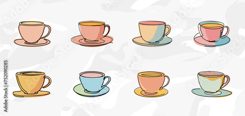 8 Kaffeetassen Lineart-Illustrationen: Vektorgrafik-Bündel