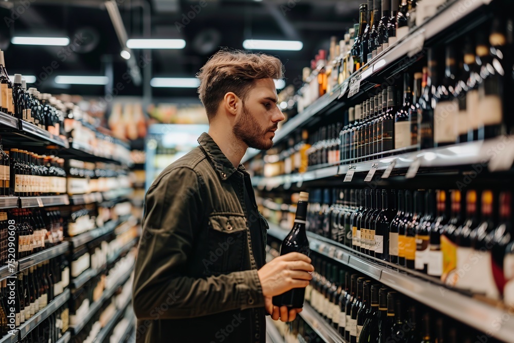 Man Selecting Bottle of Wine in Store Man Selecting Bottle of Wine in Store