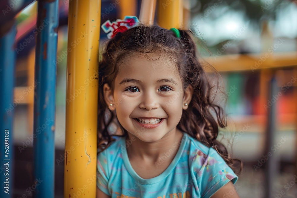 Young Girl Standing in Front of Playground Young Girl Standing in Front of Playground