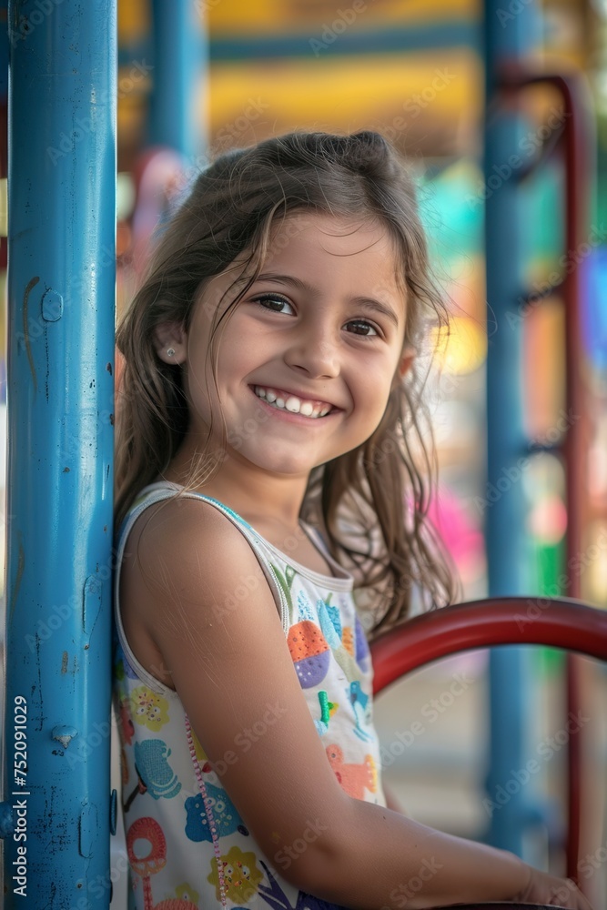 Young Girl Standing in Front of Playground Young Girl Standing in Front of Playground