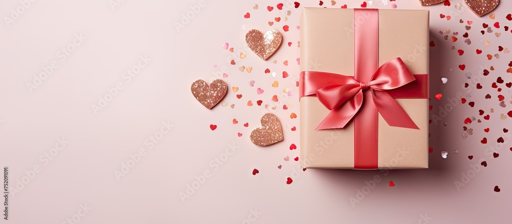 Elegantly Wrapped Gift Box Surrounded by Love Notes and Heart-Shaped Tinsel
