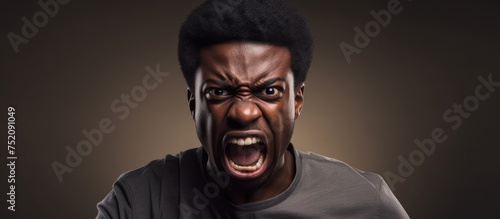 Furious Black Man Expressing Anger and Frustration with Intense Expression photo