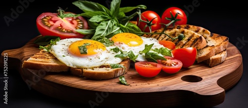 Delicious Breakfast Delight: Egg Sandwich on Wooden Plate, Perfect Morning Indulgence