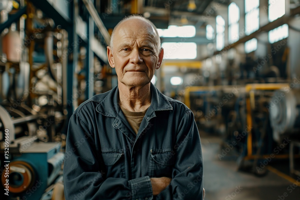 a confident old engineer standing in a factory a confident old engineer standing in a factory
