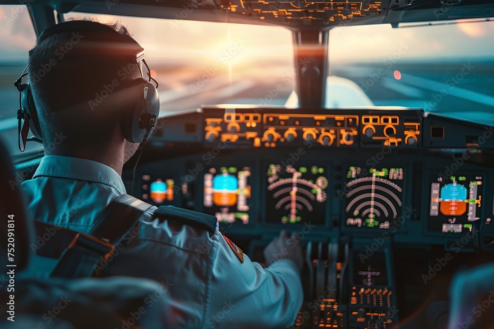 professional pilot sitting in a cockpit controlling the plane Stock ...