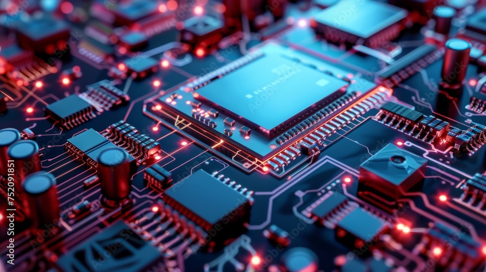 Vibrant abstract light trails: futuristic microprocessor chipset on illuminated circuit board. Cyber tech, ai, electronics, and futuristic technology background with space for text. High-speed illumin Vibrant abstract light trails: futuristic microprocessor chipset on illuminated circuit board. Cyber tech, ai, electronics, and futuristic technology background with space for text. High-speed illumin