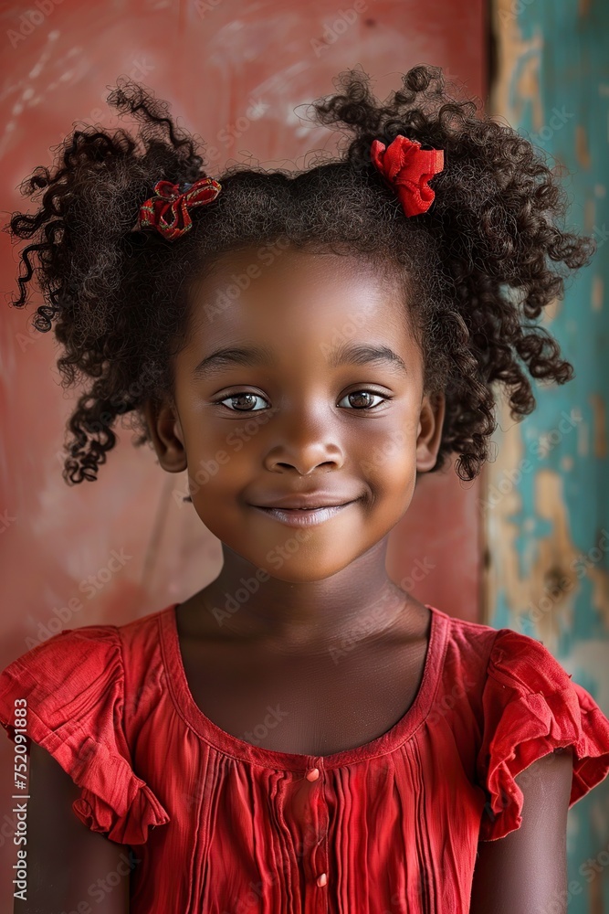 Young Girl With Curly Hair in Red Dress Young Girl With Curly Hair in Red Dress