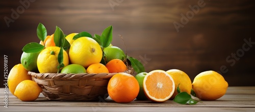 Wallpaper Mural Vibrant Basket Overflowing with Fresh Oranges and Lemons on Rustic Wooden Table Torontodigital.ca