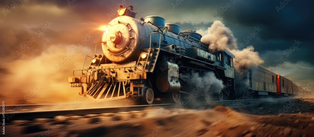 Speeding Freight Train Creates a Blurry Trail Along the Railroad Tracks