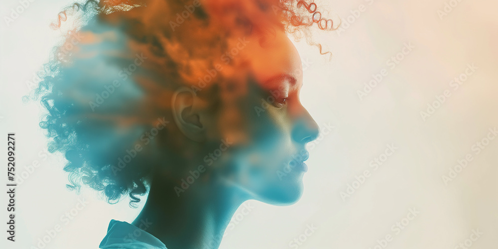 Portrait of a woman, double exposure. Loss, depression, stress.mental health