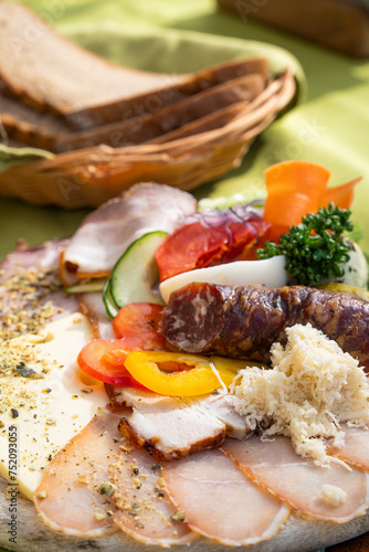 Brettljause, with meal, cheese, vegetable occupied bread traditional Styrian food