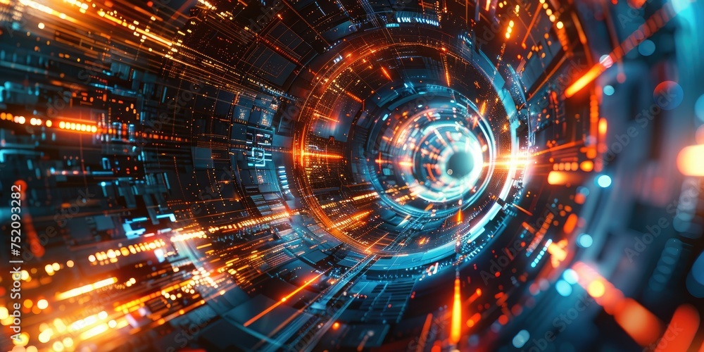 Obraz premium Editorial Photography style with a focus on abstract technology concepts, blending modern and future tech elements