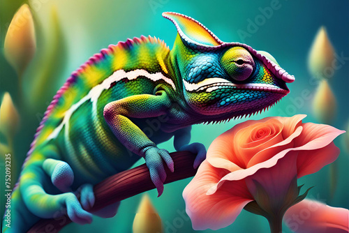 Chameleon on the flower. Beautiful extreme close-up © superbphoto95