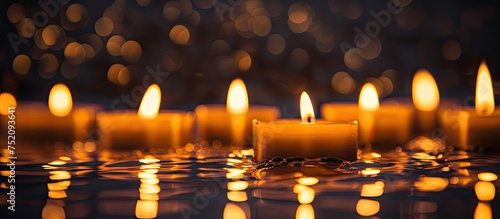 Serene Group of Lit Candles Casting Shadows in Dimly Lit Room