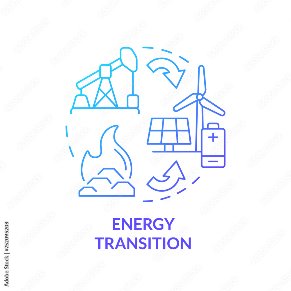 Energy transition blue gradient concept icon. Green technologies, decarbonization. Ecofriendly batteries. Round shape line illustration. Abstract idea. Graphic design. Easy to use in brochure, booklet
