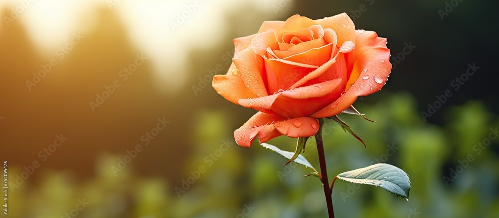 Vibrant Orange Rose Sparkling with Dew Drops in Natural Setting