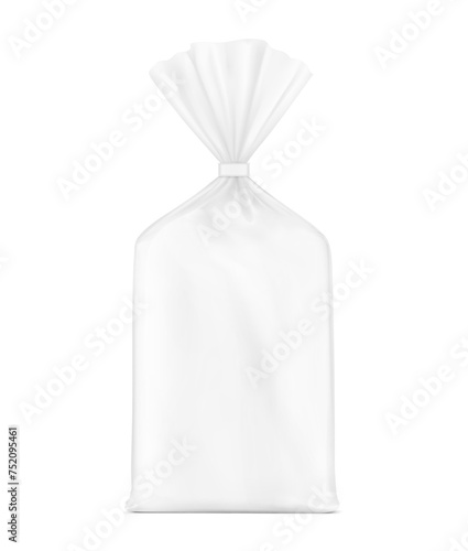 Vertical bag with clip band mockup. Vector illustration isolated on white background ready and simple to use for your design. Mockup will make the presentation look as realistic as possible. EPS10.