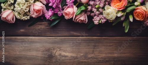 Colorful Spring Bouquet Adorning a Rustic Wooden Table - Celebrate with Fresh Blooms © vxnaghiyev